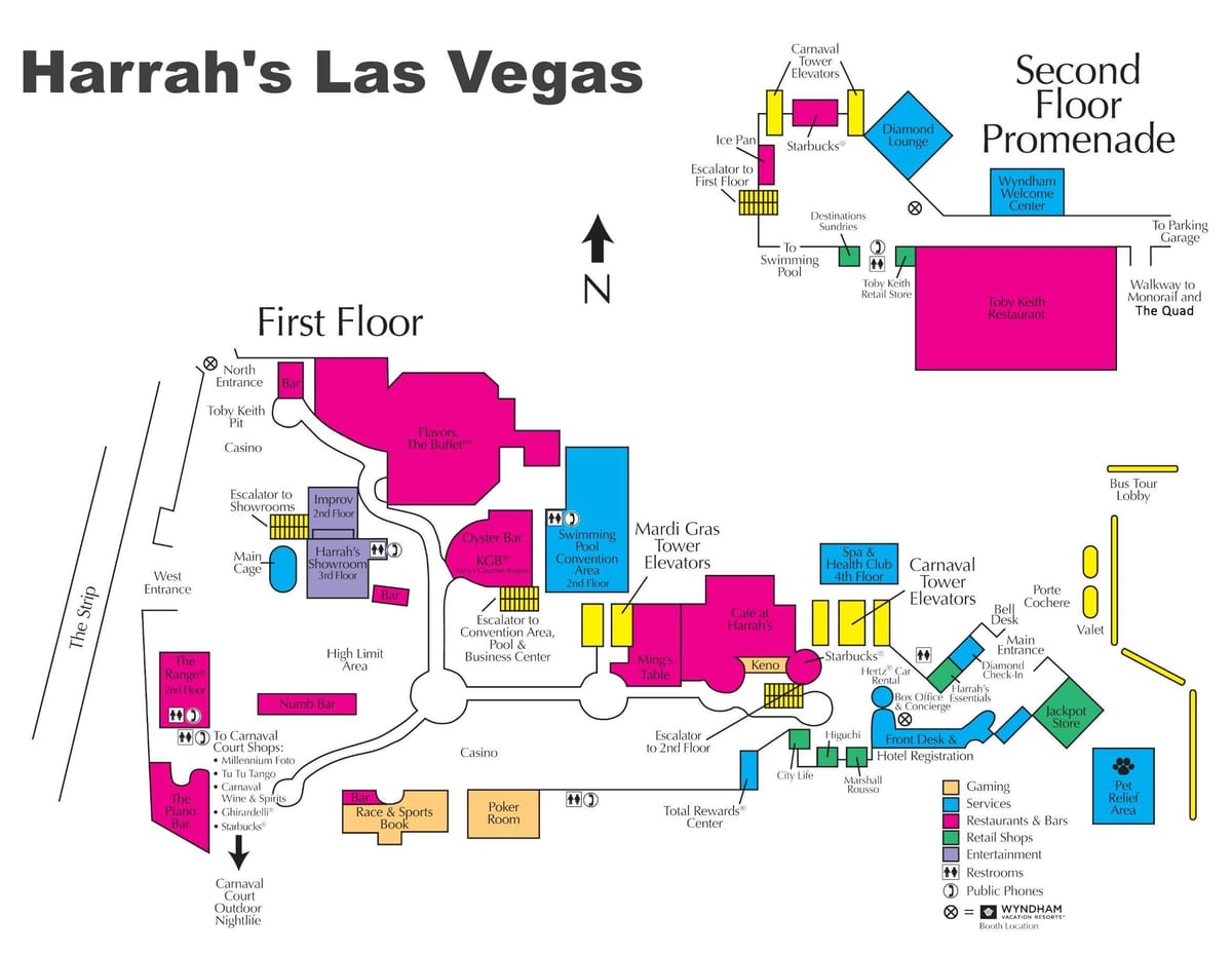 карта гатэля harrah's ў Лас-Вегасе